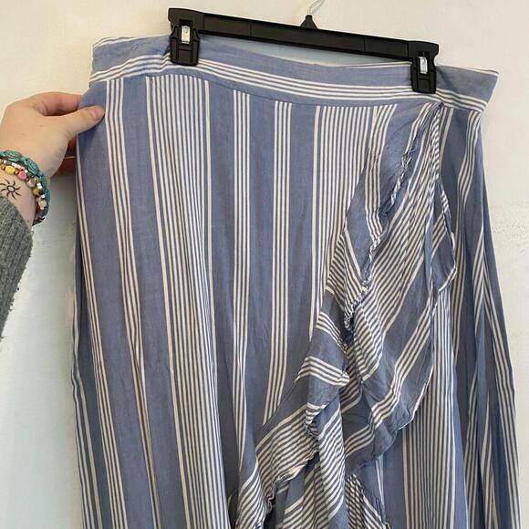 TORRID blue and white stripe ruffle midi skirt - Picture 2 of 5